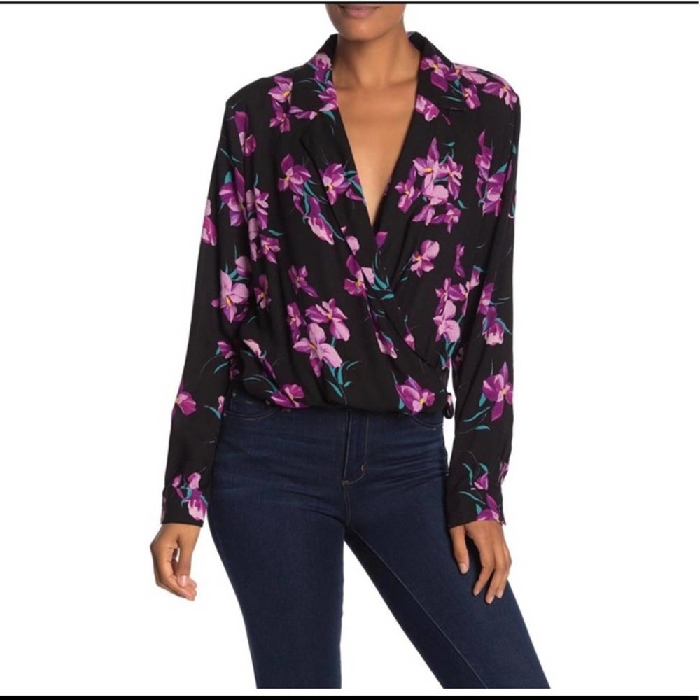 Free Press Notch Collar Surplice Long Sleeve Top